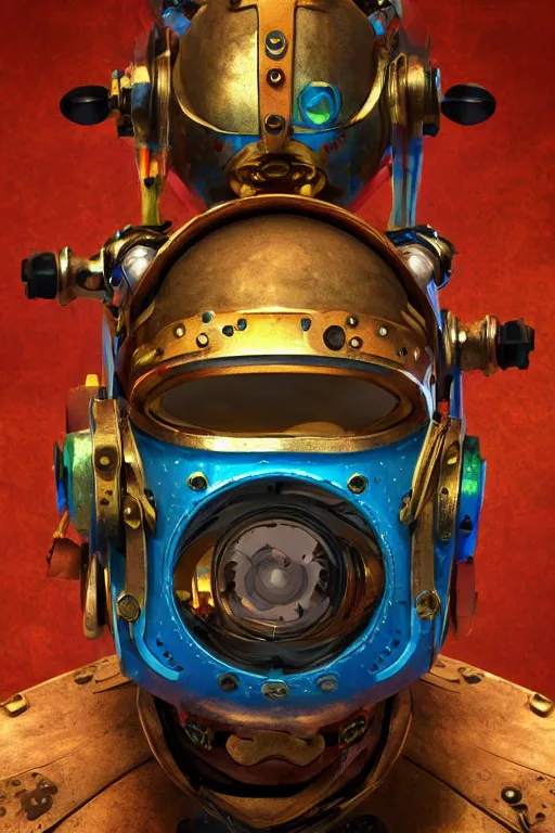 Image similar to colorful vivid steampunk mask minimalist fantasy art robot ninja helmet, global illumination ray tracing hdr fanart arstation by sung choi and eric pfeiffer and gabriel garza and casper konefal