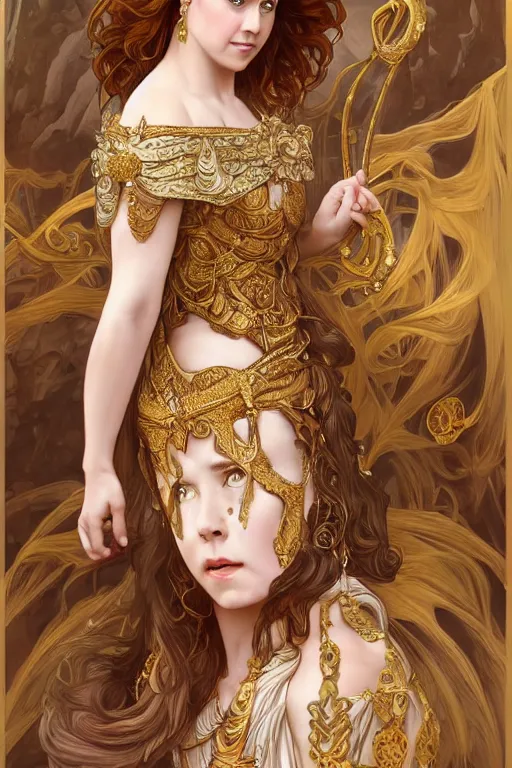 Prompt: Jenna Fischer as a Greek Goddess, cute, fantasy, intricate, elegant, highly detailed, digital painting, 4k, HDR, concept art, smooth, sharp focus, illustration, art by artgerm and H R Giger and alphonse mucha