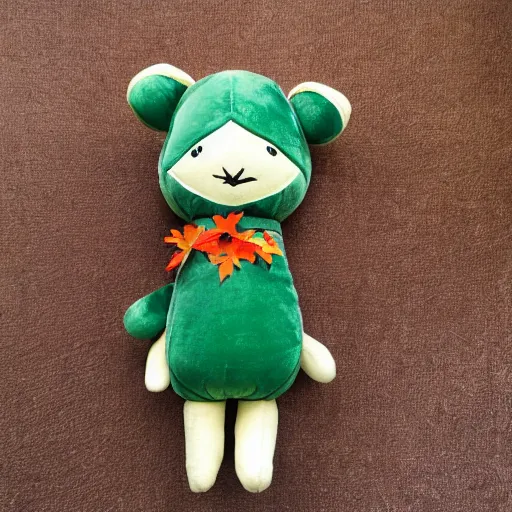 Image similar to a happy dear plush doll with forest background