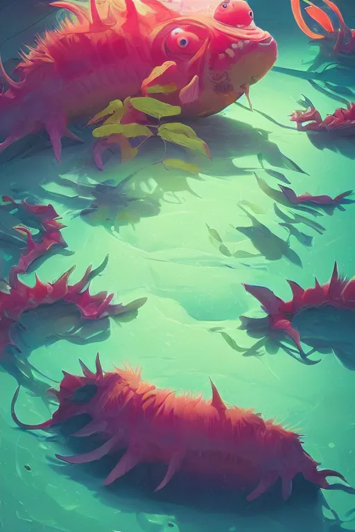 Image similar to creature animal sushi cristal very big eye roots cactus elemental flush of force nature micro world fluo fishscale, behance hd by jesper ejsing, by rhads, makoto shinkai and lois van baarle, ilya kuvshinov, rossdraws global illumination