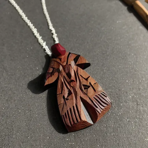 Prompt: wood carved jewelry inspired by the Haida Gwaii totems, high detail, product photo