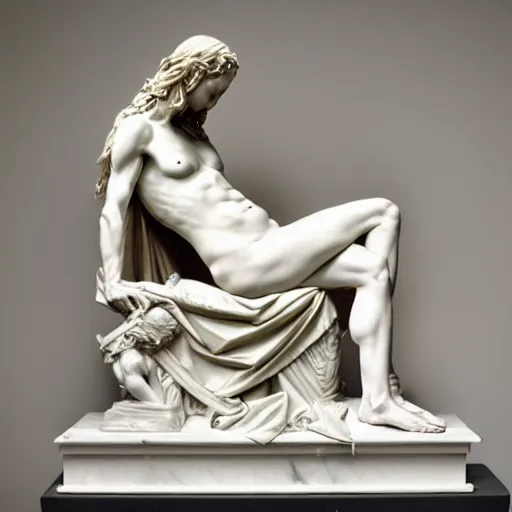 Prompt: a well-lit detailed studio photo of a marble sculpture of the pieta by Antonio Canova