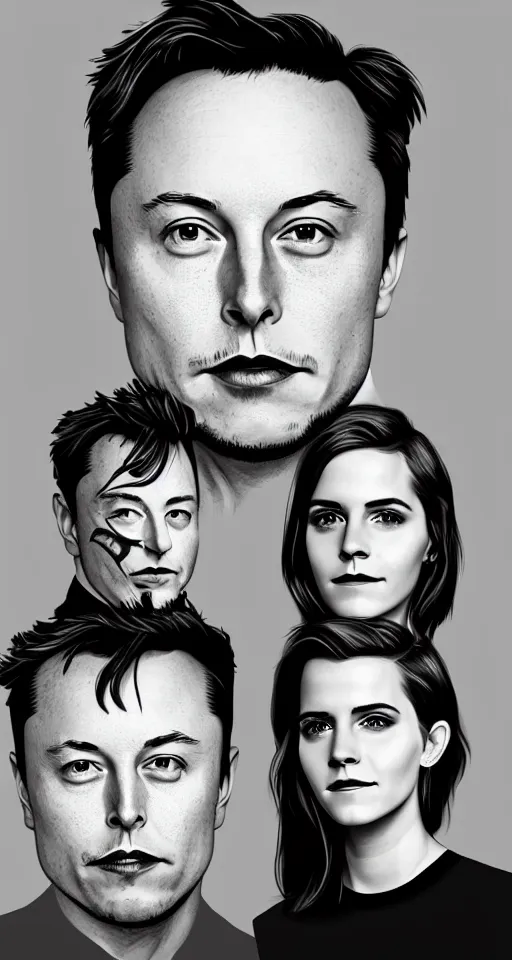 Prompt: portraits of elon musk and Emma Watson as a geometric minimalist design, in the background, trending on artstation, cute digital art, monument valley