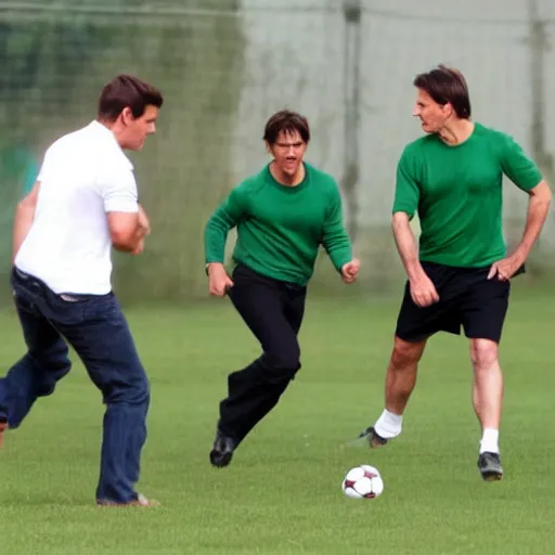 Image similar to tom cruise playing soccer in green jersey