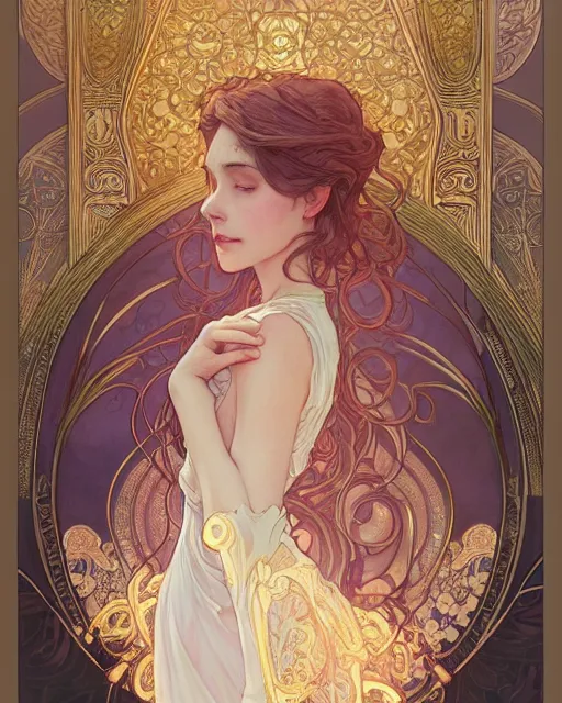 Image similar to secret romance, highly detailed, very intricate, art nouveau, gold filigree, romantic storybook fantasy, soft cinematic lighting, award - winning, disney concept art watercolor illustration by mandy jurgens and alphonse mucha and alena aenami, pastel color palette, featured on artstation