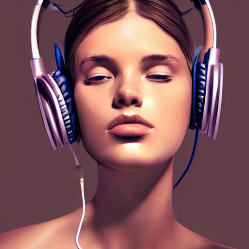 Prompt: an illustration of a beautiful woman listening to music with headphones by Quentin de Warren, highly detailed, digital art, trending on artstation