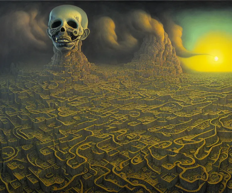 Prompt: hyper detailed 3d render like a Oil painting - god of death hades floating over his hellish landscape, by Jacek Yerka, Mariusz Lewandowski, Houdini algorithmic generative render, Abstract brush strokes, Masterpiece, Edward Hopper and James Gilleard, Zdzislaw Beksinski, Mark Ryden, Wolfgang Lettl, hints of Yayoi Kasuma, octane render, 8k