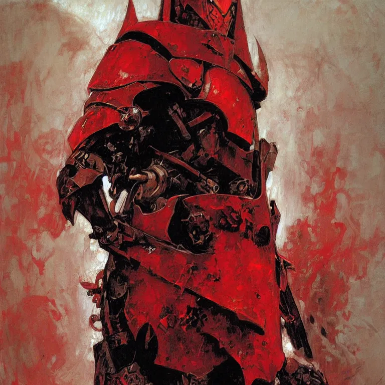 Prompt: crusade paladin in red and black armor painting, henry asencio, craig mullins, alphonse mucha, greg ruthowski