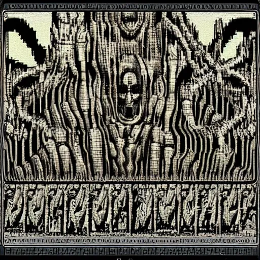 Prompt: dante's inferno by hr giger as pixel art