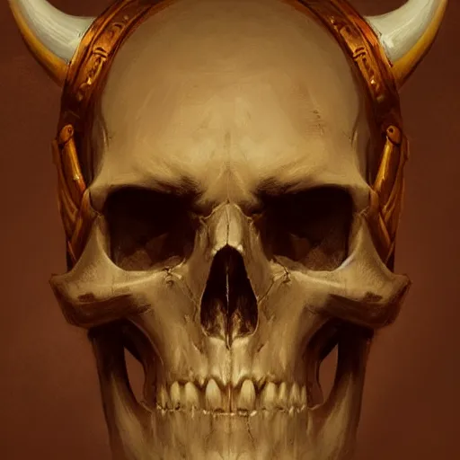 Image similar to a beautiful artwork portrait of a viking skull with horns study by greg rutkowski , featured on artstation