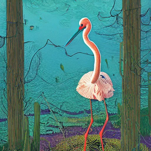 Image similar to realistic atlantic spring pond diamond stork chianti purse death metal album cover, by victo ngai and johfra bosschart and tom thomson, speedpainting, 2 d game art, postmodern