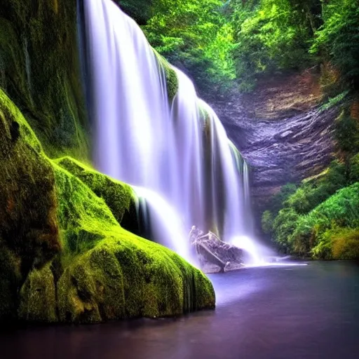 Prompt: a beautiful waterfall, elegant, soulful, liquid, masterpiece, Cinematic, fantasy art,