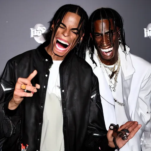 Image similar to Michael Jackson laughs at angry Travis scott