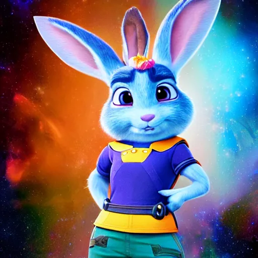 Image similar to portrait of Judy Hopps in the space with nebulae, realistic painting, high definition, digital art, matte painting, very detailed, realistic