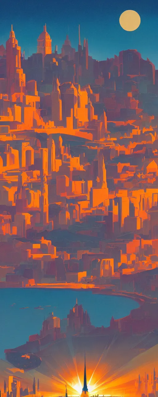 Image similar to Downtown Knoxivlle with Sunsphere, dramatic cinematic lighting, rich colors, golden age illustration, by Sylvain Sarrailh and Nicholas Roerich and Ludwig Deutsch and April Gornik