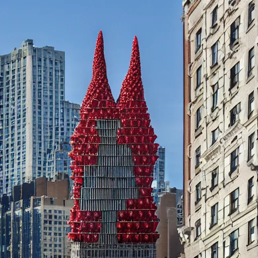 Image similar to a building of the shape of an amanita muscaria in the New York skyline