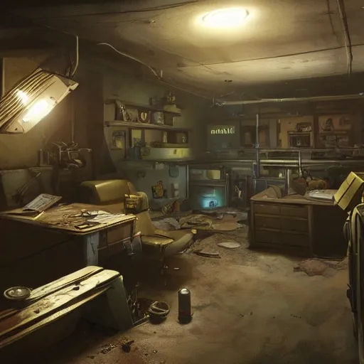 Image similar to fallout concept art vault - tec interior render grim realistic lighting unreal engine 5