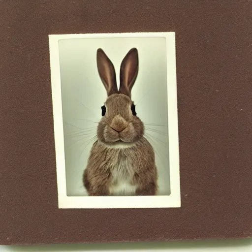 Prompt: a rabbit looking into a mirror, polaroid photograph