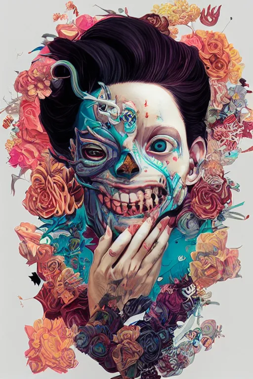 Image similar to an undead human smiling cute, tristan eaton, victo ngai, artgerm, rhads, ross draws