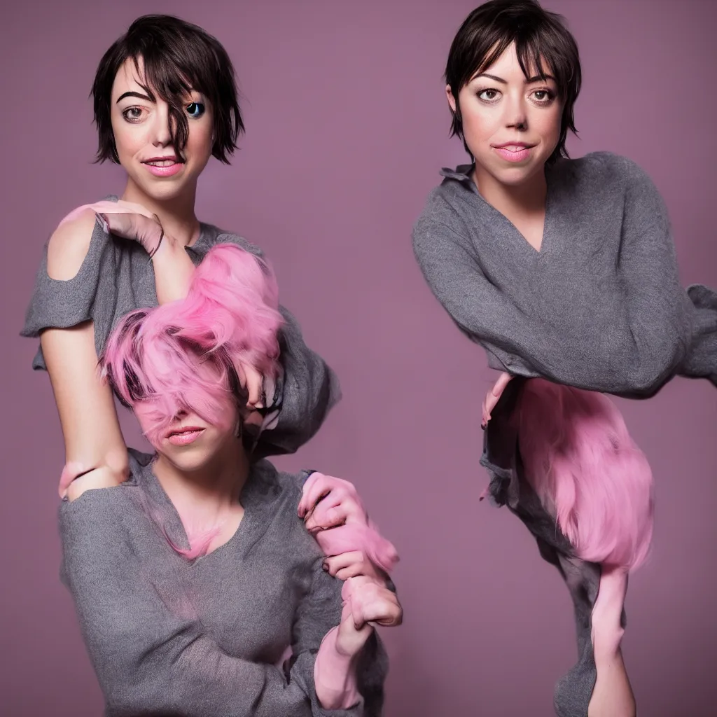 Prompt: Aubrey Plaza with short pink hair, posing for a Portrait. Clean Backdrop. Dramatic Lighting. Stylistic Colors. Majestic Pose. Studio photography. 3-Point Lighting. Retouched. 4K HD Wallpaper. Premium Prints Available.