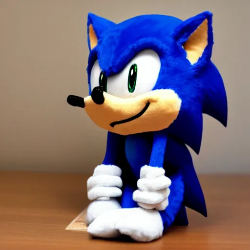 Image similar to Plush doll of Sonic the Hedgehog sitting in Vancouver during the morning, 8K, cute, looks soft, high quality, HD resolution