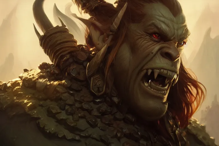 Image similar to photography of angry orc, deep focus, d & d, fantasy, intricate, elegant, highly detailed, digital painting, artstation, concept art, matte, sharp focus, illustration, hearthstone, art by artgerm and greg rutkowski and alphonse mucha