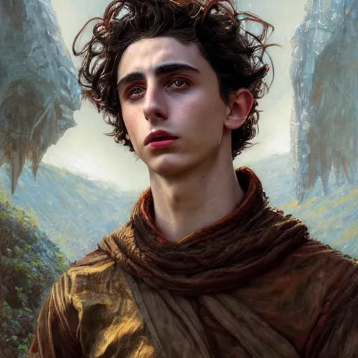 Image similar to timothee chalamet as a fantasy d & d character, closeup portrait art by donato giancola and greg rutkowski, realistic face, digital art, trending on artstation, symmetry!!