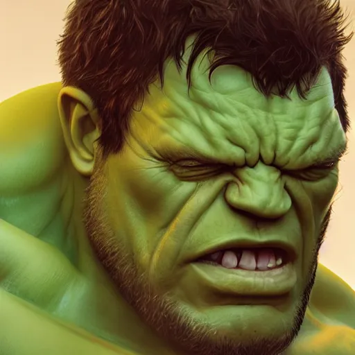 Prompt: the hulk with normal human skin, au naturel, hyper detailed, digital art, trending in artstation, cinematic lighting, studio quality, smooth render, unreal engine 5 rendered, octane rendered, art style by klimt and nixeu and ian sprigger and wlop and krenz cushart