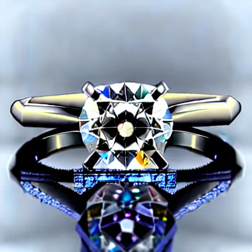 Prompt: engagement ring with two smaller diamonds outside and one bigger diamond in the middle, hyper detailed