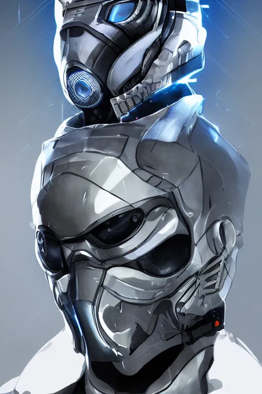 Image similar to cyber cyborg ninja mask helmet metal gear solid artic suit swat commando, global illumination ray tracing hdr fanart arstation by sung choi and eric pfeiffer and gabriel garza and casper konefal, a spectacular view cinematic rays of sunlight comic book illustration, by john kirby