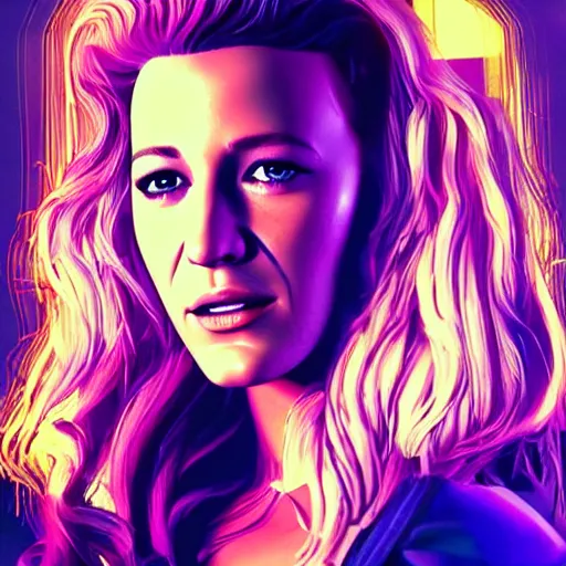 Image similar to blake lively portrait, gta, game, character, highly detailed, 8 0 s, neon, los angeles, neon