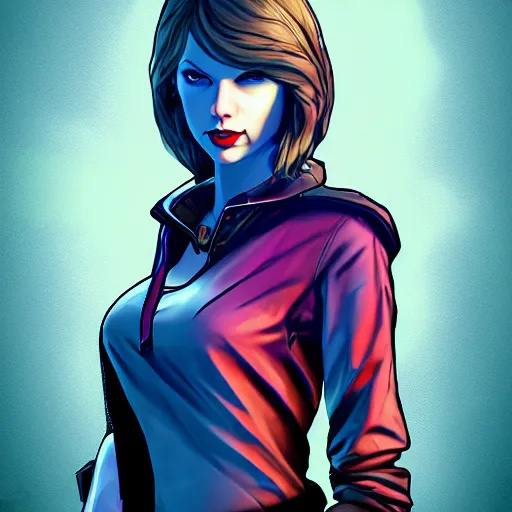 Image similar to taylor swift portrait, borderlands, tales from the borderlands, the wolf among us, comic, cinematic lighting, studio quality, 8 k