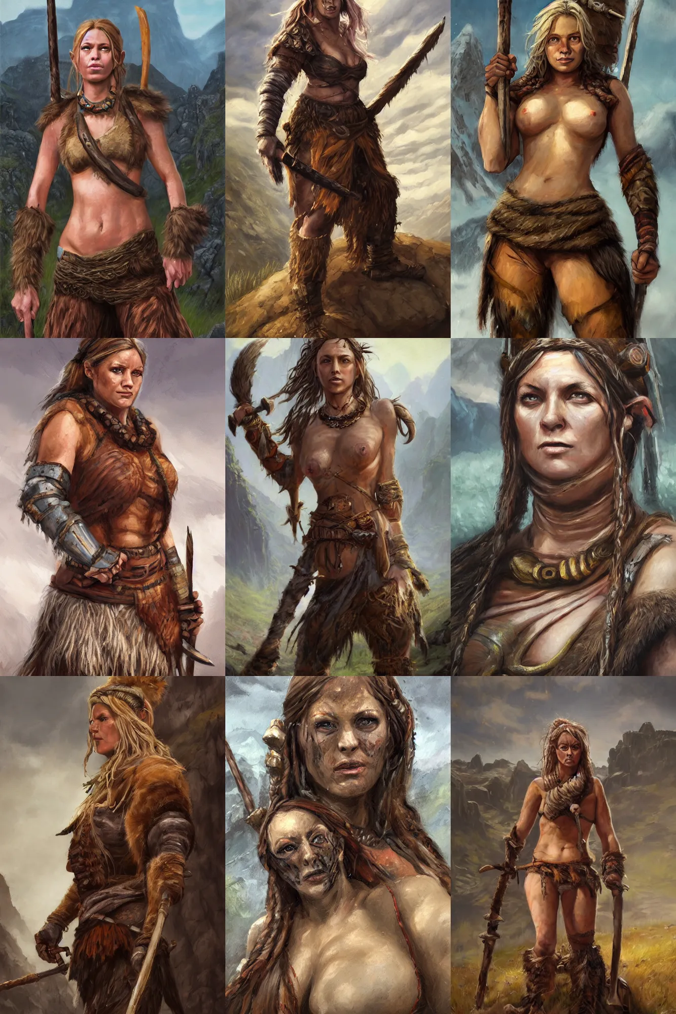 Prompt: a full body high detail fantasy portrait oil painting illustration of amber herd as a single rugged stoic barbarian woman by Justin Sweet with face and body clearly visible, in a scenic background, pupils visible, realistic proportions, d&d, rpg, forgotten realms, artstation trending, high quality, sombre mood, artstation trending, muted colours, no crop, entire person visible!, natural light, Adobe Photoshop, Adobe Lightroom, photolab, Affinity Photo,