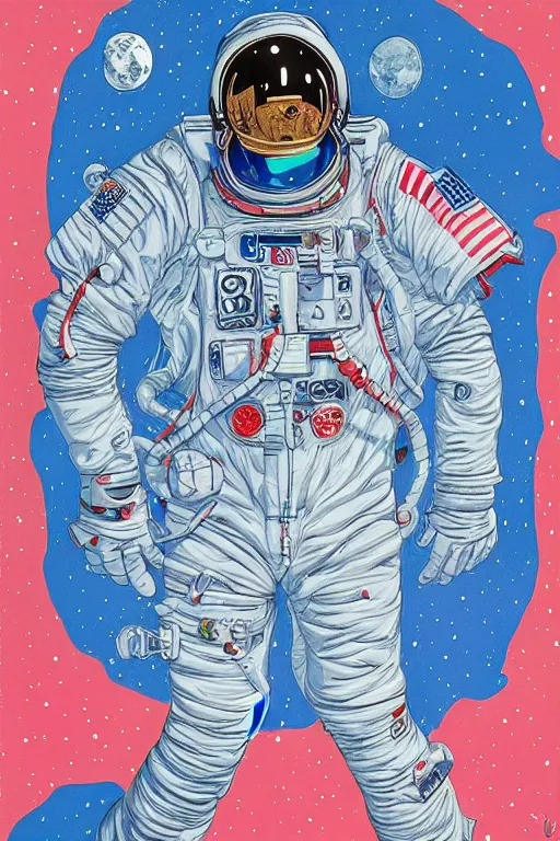 Image similar to James Jean artwork, astronaut in space, colourful