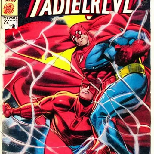 Image similar to daredevil punching superman, comic cover, marvel