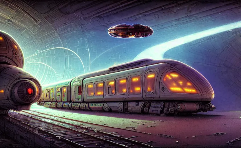 Image similar to urban train design only! 2 0 5 0 s retro future art 1 9 7 0 s science fiction borders lines decorations space machine, mech, robot. muted colors. by jean - baptiste monge, ralph mcquarrie, marc simonetti, 1 6 6 7. mandelbulb 3 d, fractal flame, jelly fish, coral, cinematic lightning