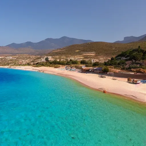 Image similar to beds on Elafonissi Beach in crete, 8k resolution, hyper detailed