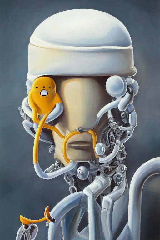 Image similar to beautiful clean oil painting biomechanical portrait of man face in style of adventure time, detailed, stunning,