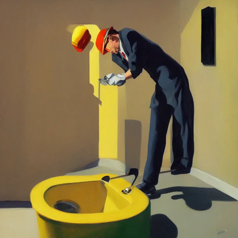 Image similar to gold urinal as art, golf club, painted by Edward Hopper, painted by James Gilleard, airbrush