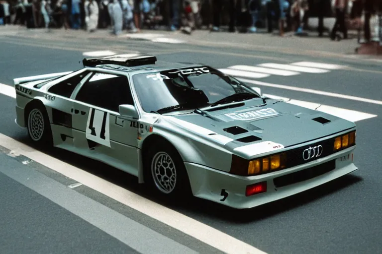 Prompt: single racecar 1 9 8 8 audi quattro, bmw m 1, movie still, vintage footage on tokyo streets, volumetric lighting, f 8 aperture, cinematic eastman 5 3 8 4 film