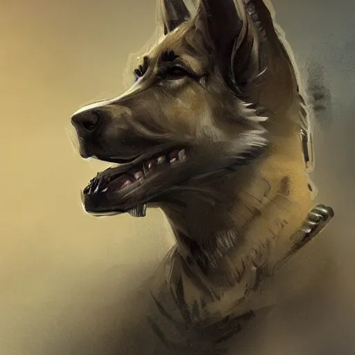 Image similar to a wounded humanoid german shepherd beast - man in military style, sitting on the bed, highly detailed portrait, digital painting, artstation, concept art, smooth, sharp foccus ilustration, artstation