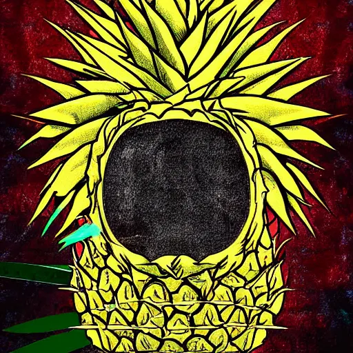 Prompt: pineapple monster from mars devouring a human whole, digital art