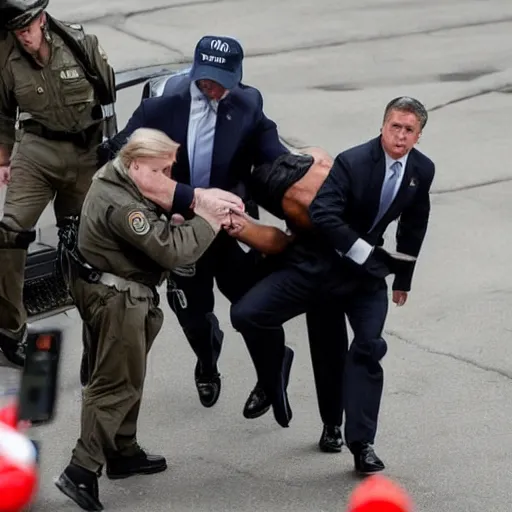 Prompt: photography of FBI agents taking Donald trump into custody