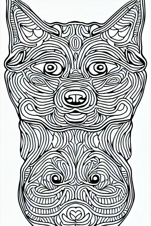 Image similar to dog chart cat statue ornaments fractal ink drawing line art colouring page, vector, margins, fine lines, centered