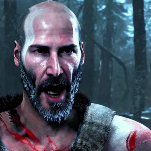 Image similar to Keanu Reeves in the God of War game