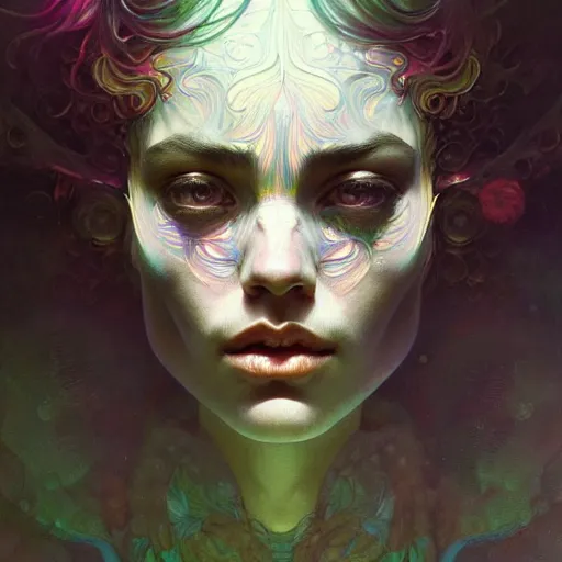 Prompt: An extremely psychedelic portrait, surreal, LSD, face, detailed, intricate, elegant, lithe, highly detailed, digital painting, artstation, concept art, smooth, sharp focus, illustration, art by Krenz Cushart and Artem Demura and alphonse mucha