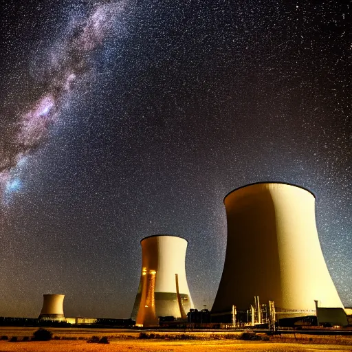 Prompt: The Milky Way over a nuclear power plant