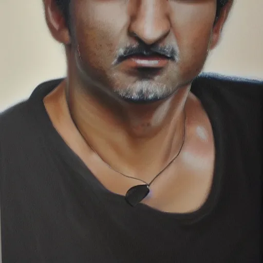 Image similar to painting of ali daei, realistic, hyperrealism, studio lighting, detailed