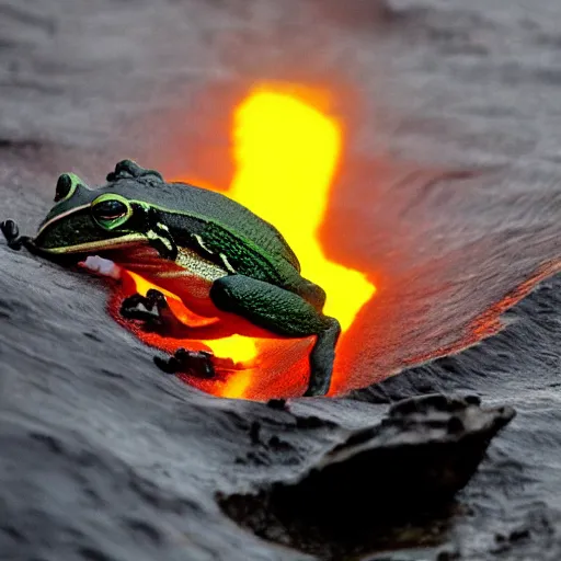 Image similar to screaming frog splits a lava lake