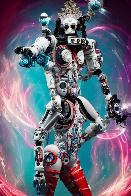 Prompt: full-body rococo and cyberpunk style porcelain robot statue of a young attractive Brasileiro novinho gostoso e dotado running for his life, glowing white laser eyes, prince crown of teal gears, diamonds, swirling black-colored silk fabric. futuristic elements. red kinky boots, full-length view. space robots. human skulls. intricate artwork by caravaggio. Trending on artstation, octane render, cinematic lighting from the right, hyper realism, octane render, 8k, depth of field, 3D